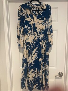 Zara Navy and Cream Abstract Maxi Dress